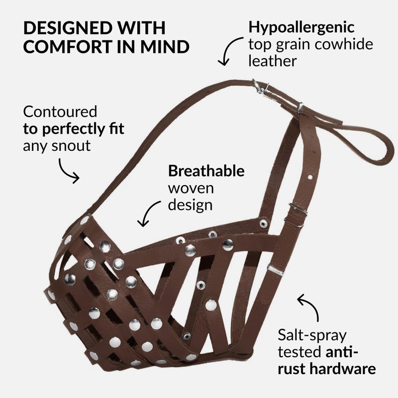 CollarDirect Leather Basket Dog Muzzle for Boxer, English American Bulldog Secure Anti-Barking Biting Chewing Adjustable Breathable (Brown) - Image 3